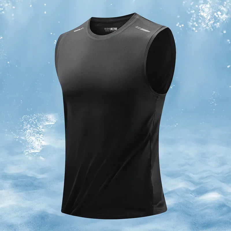 Men's loose fit sleeveless waistcoat vest in a bamboo polyester blend, shown in multiple colours.