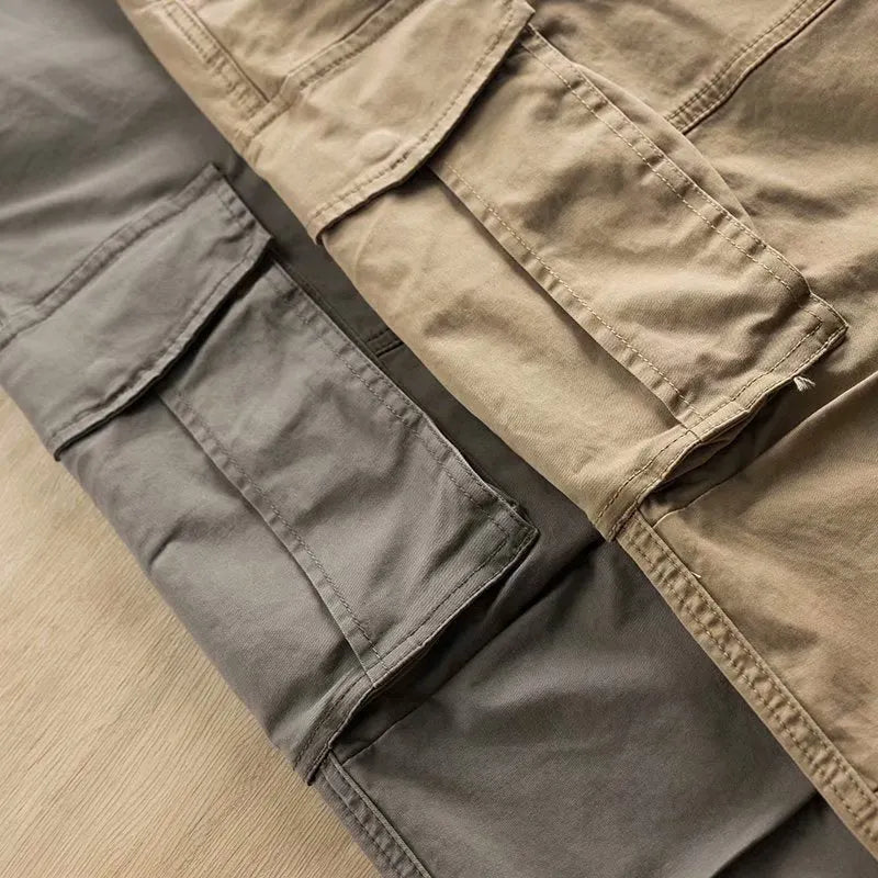 Men's multi-pocket cotton labour protection trousers in cropped length design