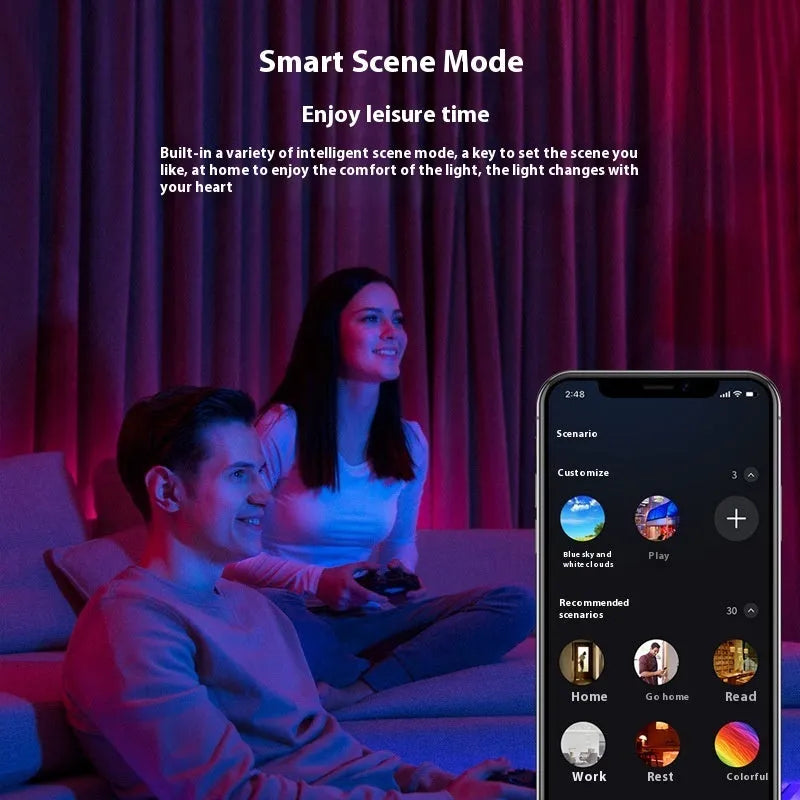 Smart WiFi Bluetooth RGBW colour changing ceiling tube lamp with remote control on a white background