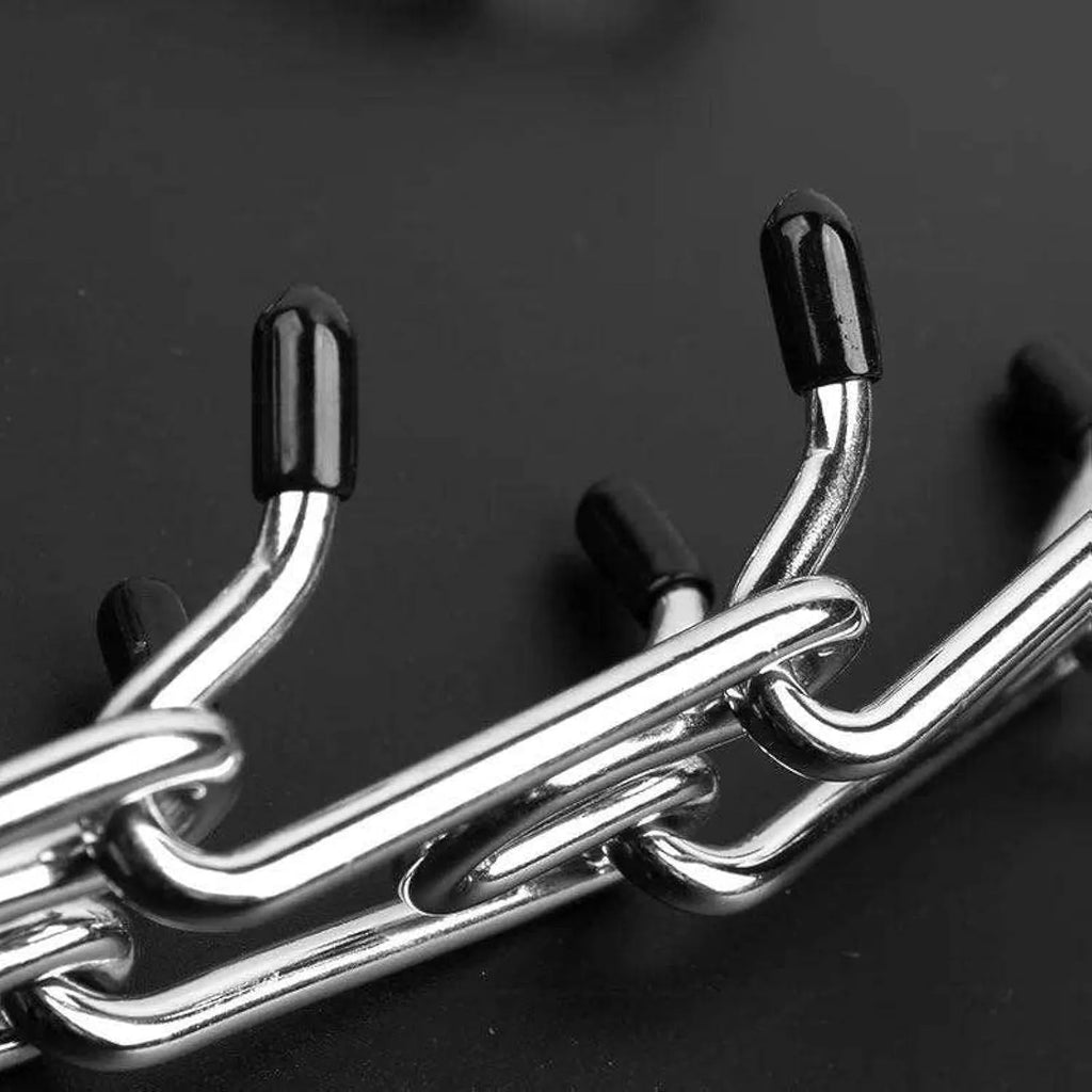 Adjustable stainless steel dog training prong collar with rubber tips in multiple sizes