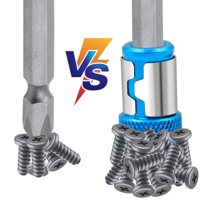 Light blue screwdriver bit with magnetic ring, slotted head, high carbon steel construction