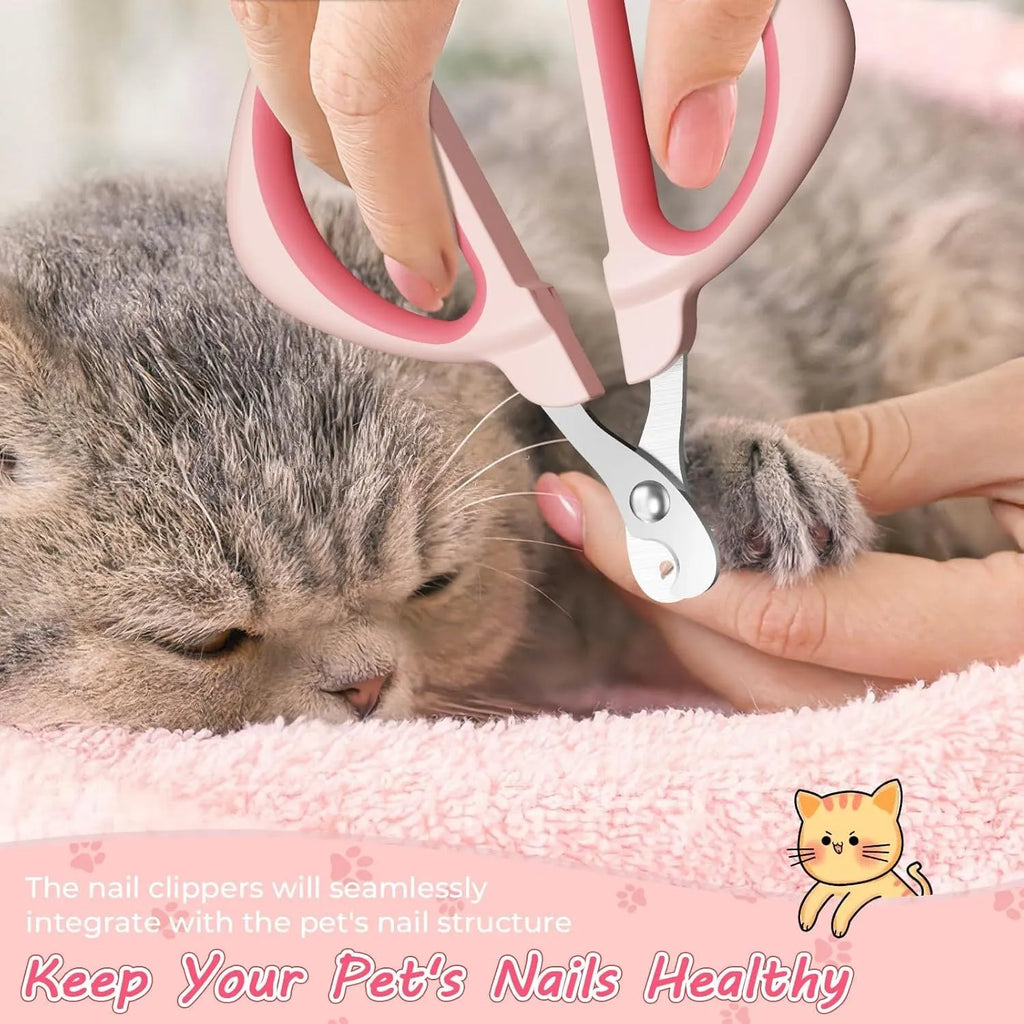 Blue cat nail clipper with a round positioning hole and non-slip handle on a white background.