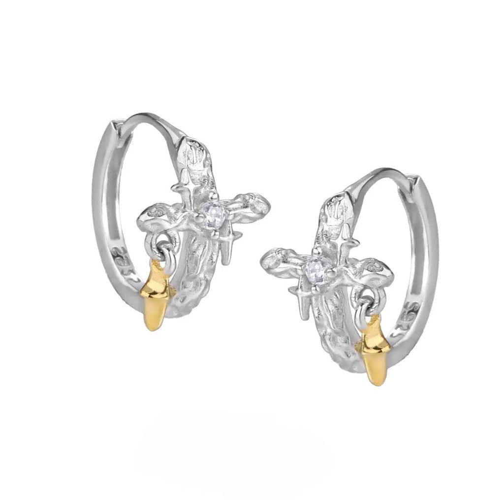 925 silver XINGX cross earrings with white gold colour finish and geometric design