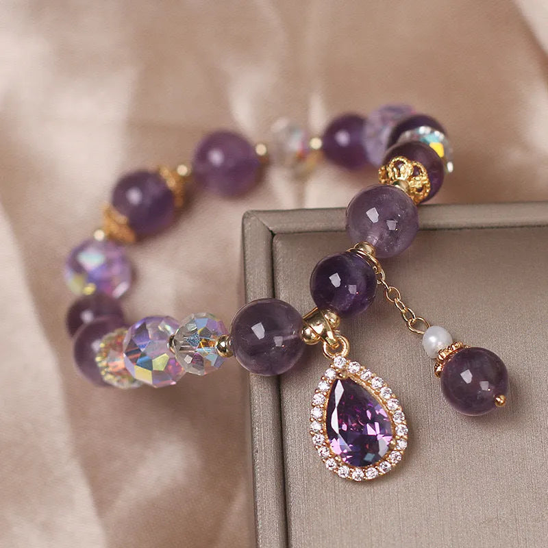 Purple amethyst crystal bracelet for women with micro inlay stone processing
