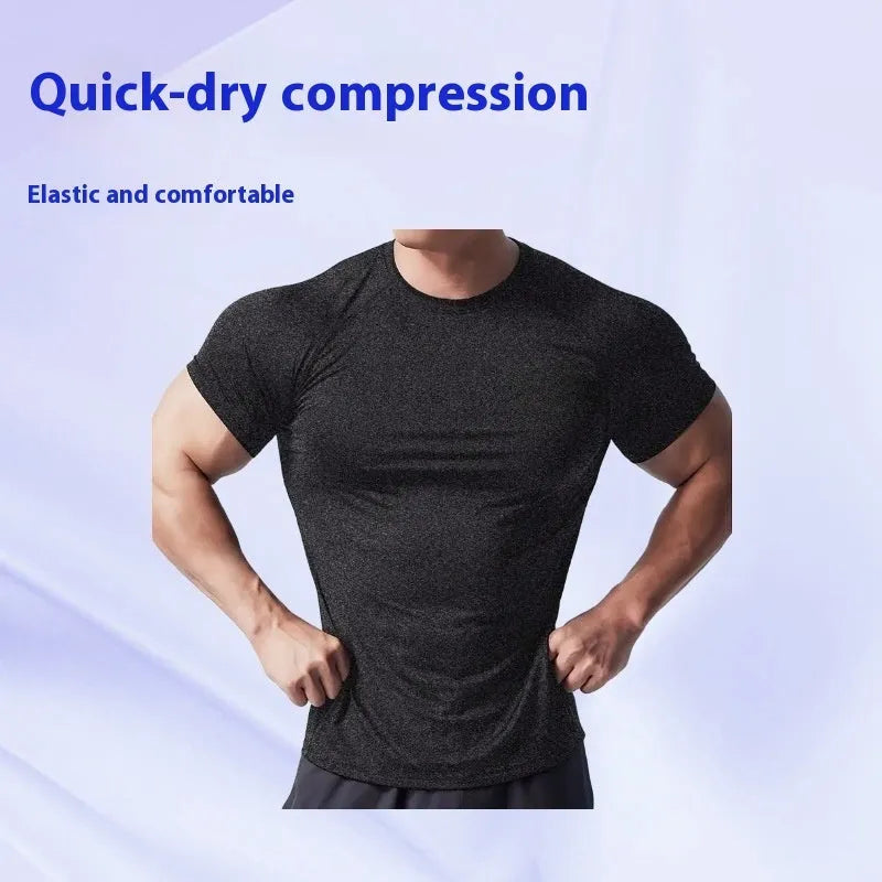 Men's quick-drying stretch casual T-shirt in black with round neck and short sleeves