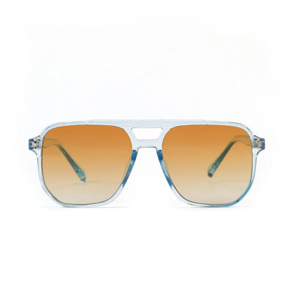Square double beam sunglasses for women in black frame with pink lens, UV400 protection.