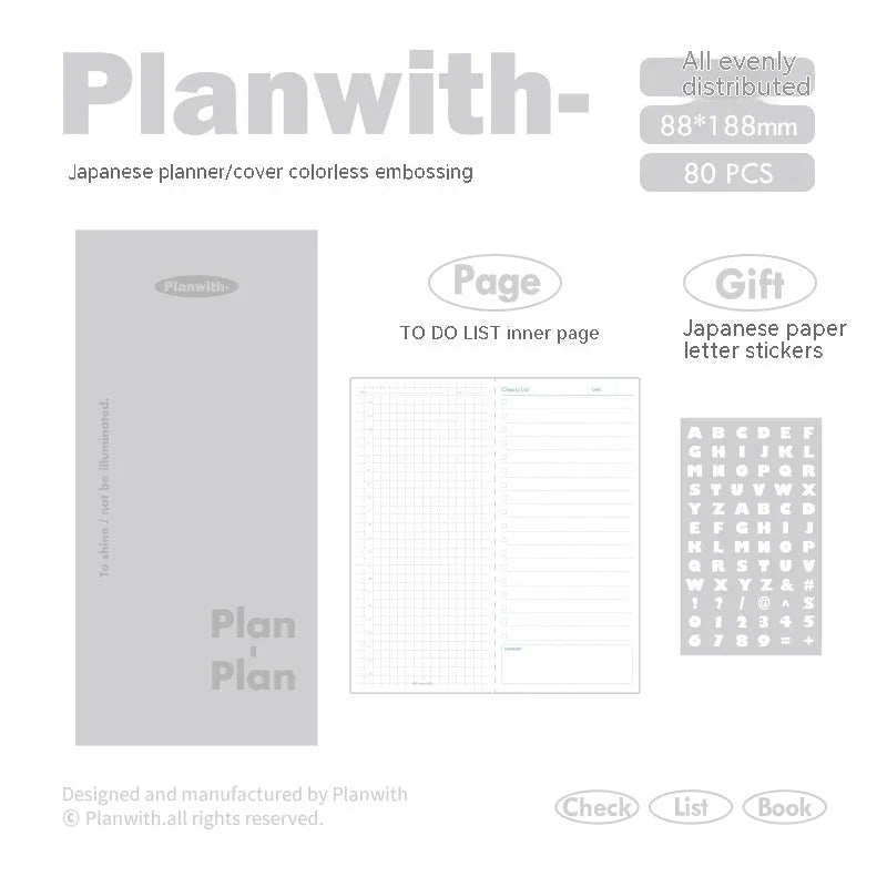 Embossed simple visual daily meter book notebook with choice of blue, grey, purple, white, or protective cover.