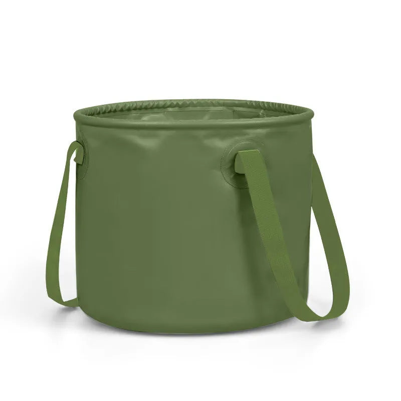 Army green folding telescopic ventilation duct with PVC mesh construction shown in extended position