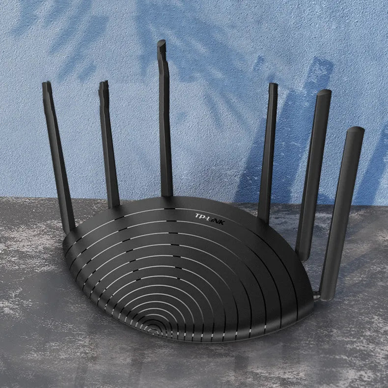 Black AC1900 gigabit wireless router with fixed design and status display lights
