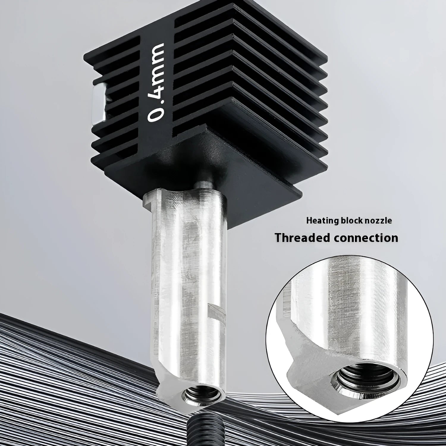 A1 Mini 3D printer hardened steel hot end nozzle assembly with black silicone sleeve