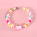Colourful plastic bead pet necklace with small flower design on a adjustable strap.