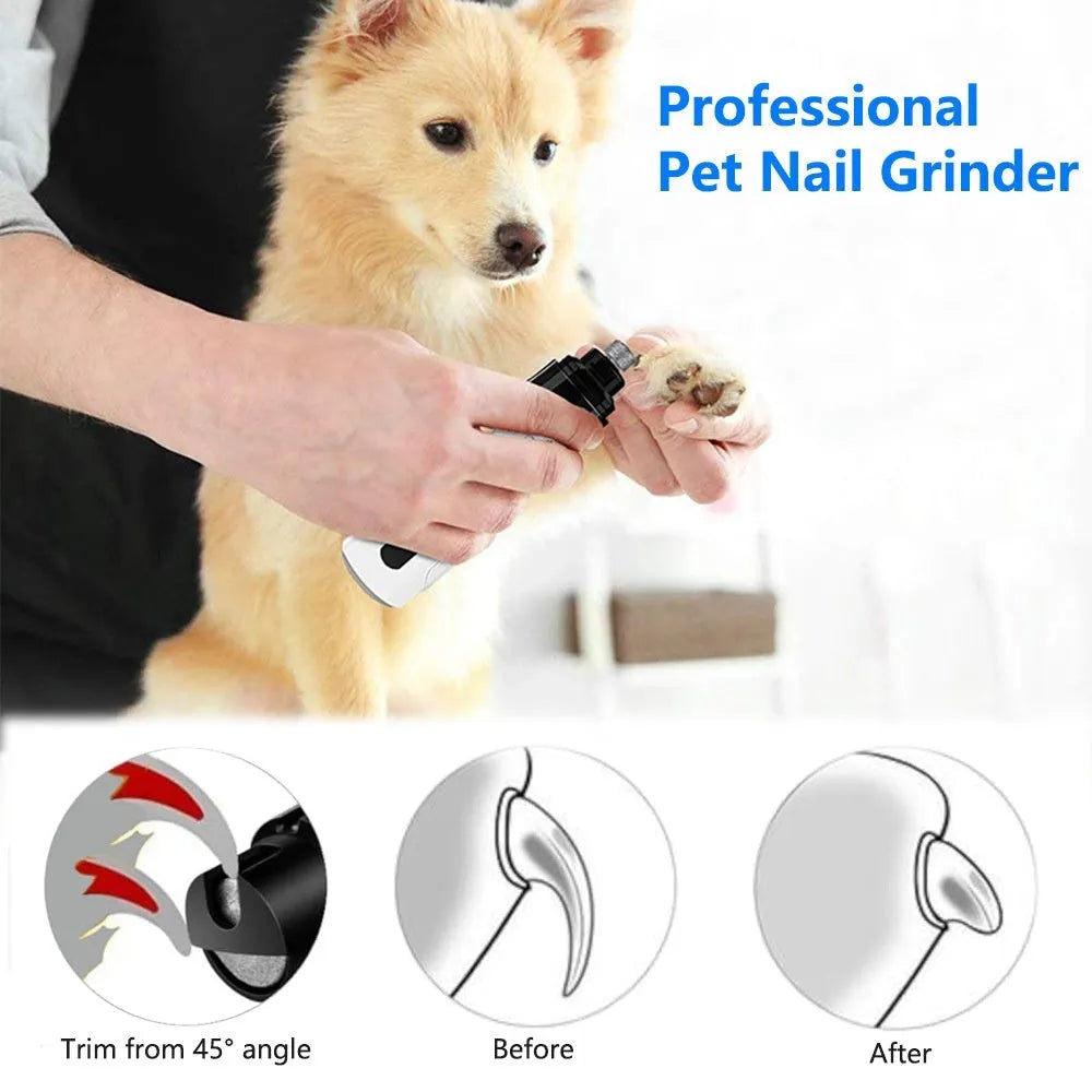 Electric dog nail grinder device with LED display showing speed settings.