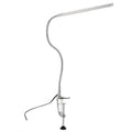 Silver LED clip-on table lamp with long adjustable arm for nail lighting and detailed work