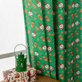 Green Christmas curtain with printed snowman and angel pattern, 1 metre length