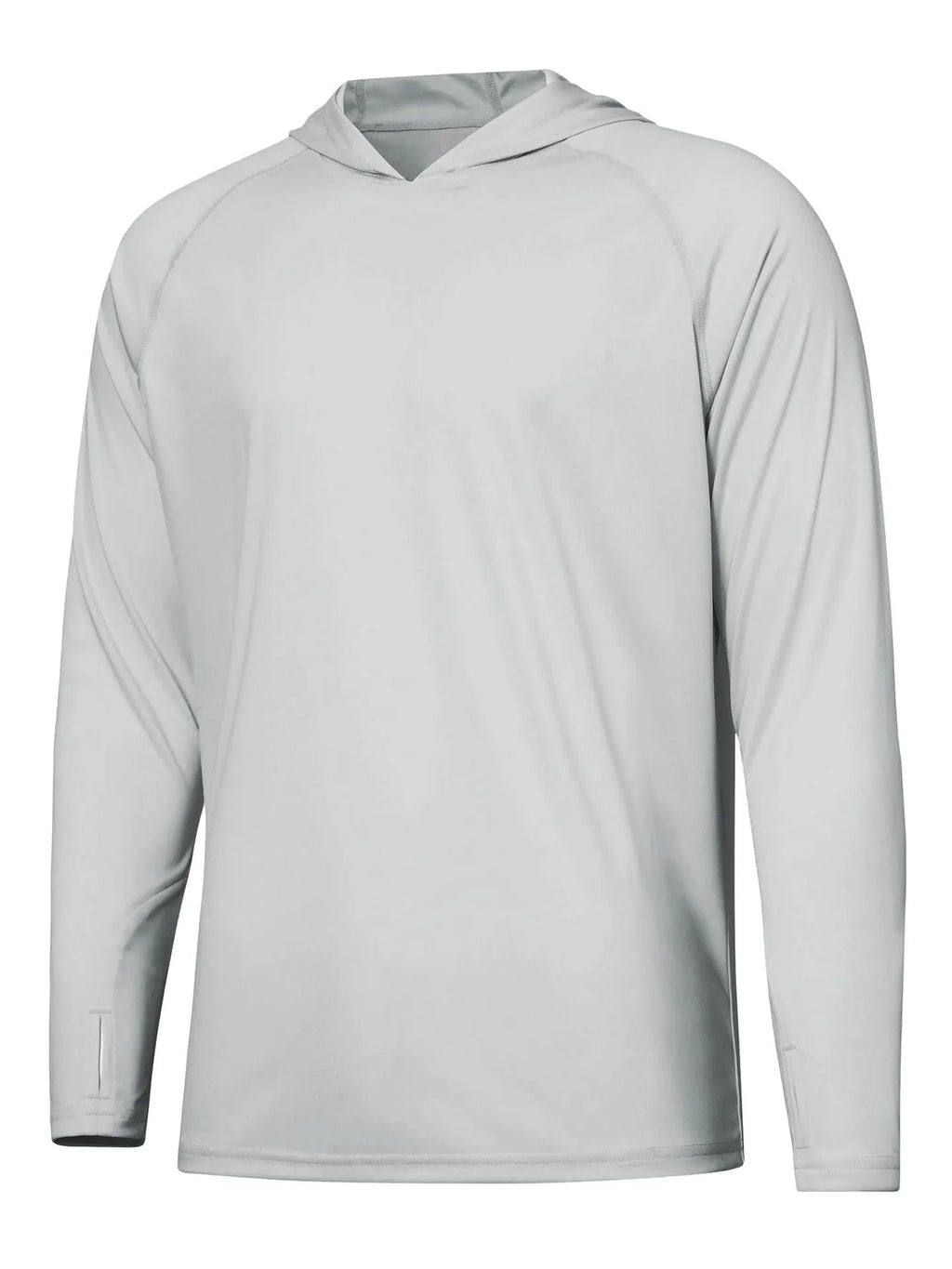 Long-sleeved hooded outdoor top in a solid colour for fishing and climbing with UV protection.