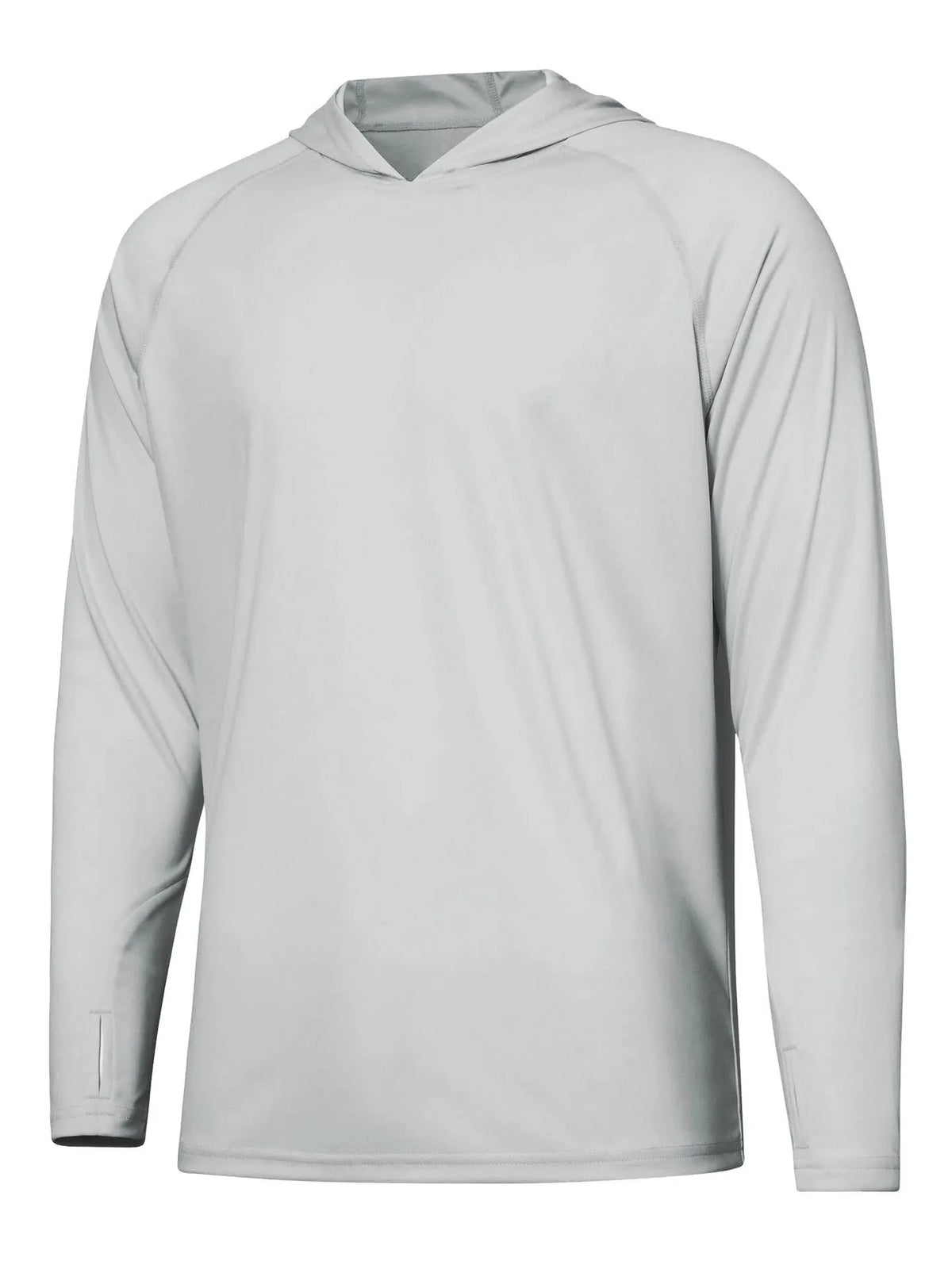 Long-sleeved hooded outdoor top in a solid colour for fishing and climbing with UV protection.