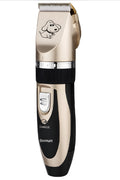 Gold cordless pet grooming clipper kit with ceramic titanium blade, four guide combs and grooming tools