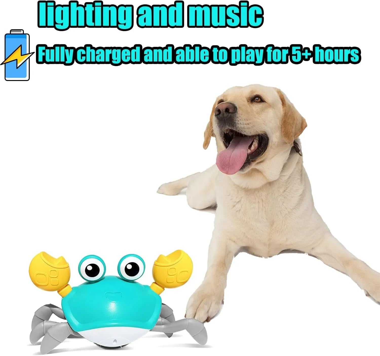 Blue or red crawling crab dog toy with obstacle avoidance sensors and LED lights