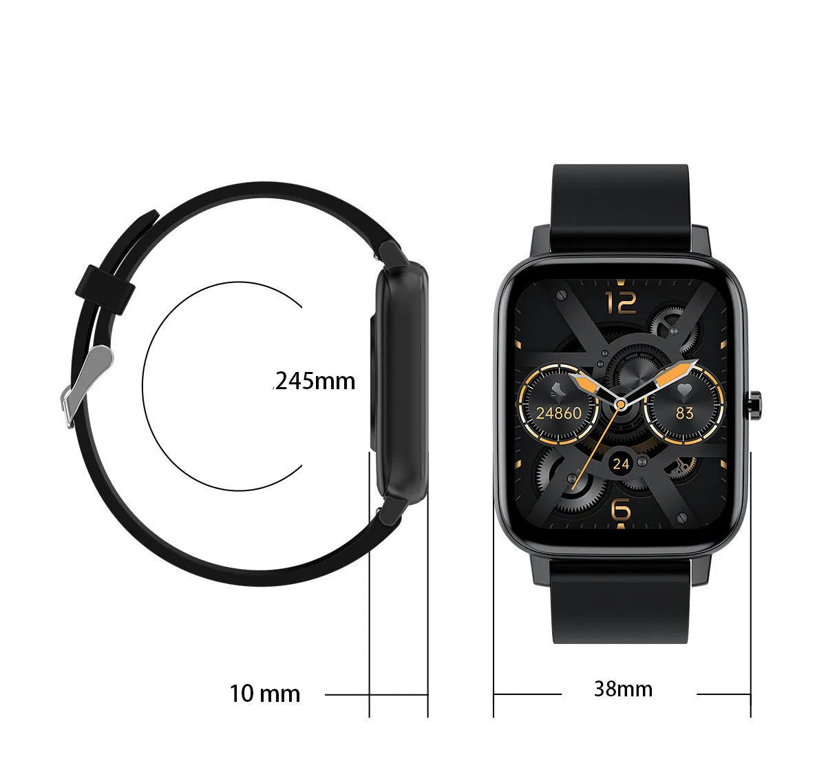 H80 black smartwatch with ECG and blood oxygen monitoring on a silicone strap