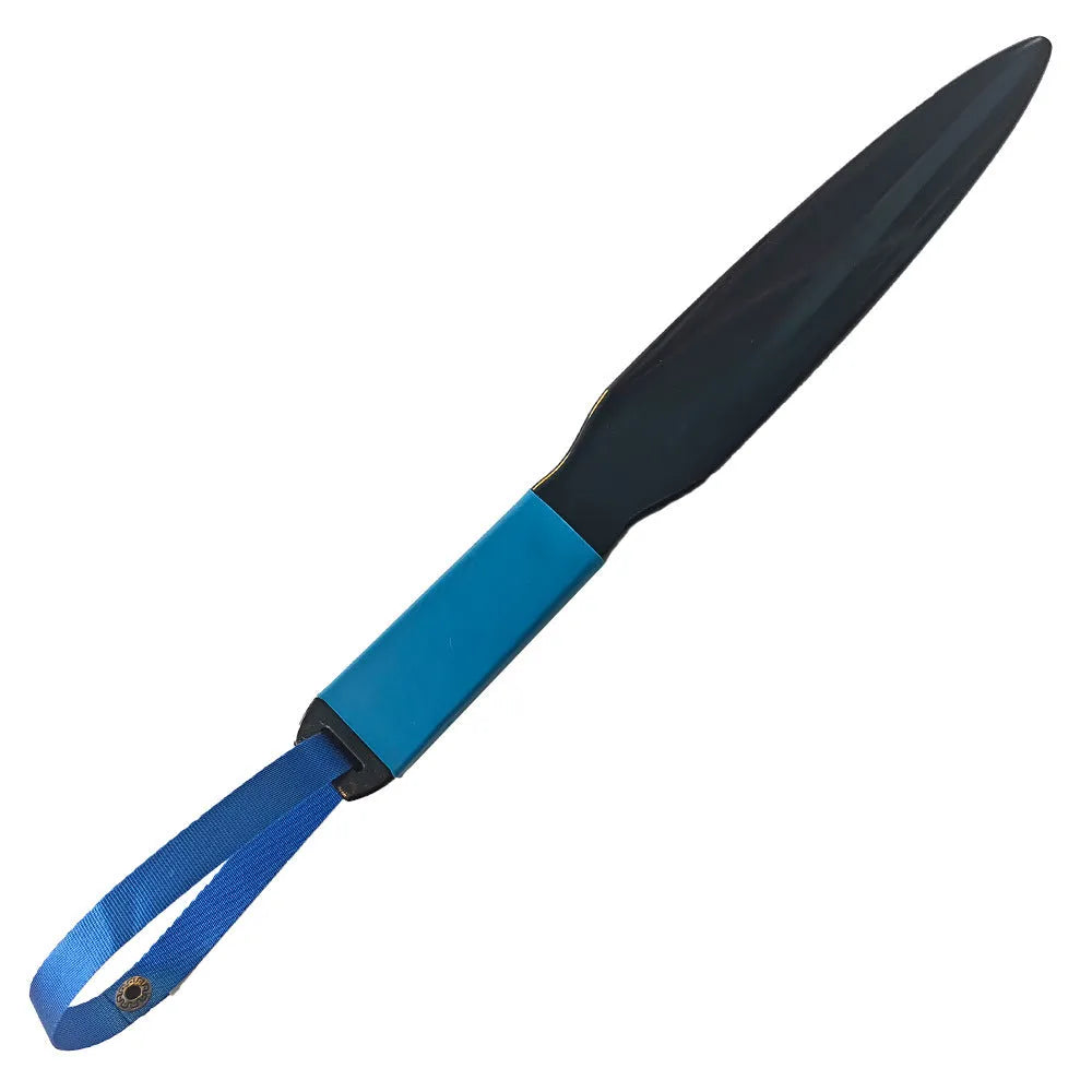 Blue handled nylon dog bite training stick on a white background, 35cm in length.