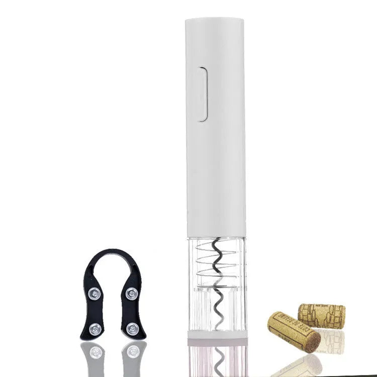 Automatic electric wine bottle opener with foil cutter in black, red, or white colours.