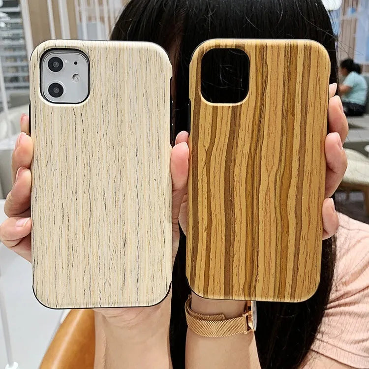 Wooden iPhone back cover in rosewood, teak, black rose and walnut finishes showing natural grain patterns