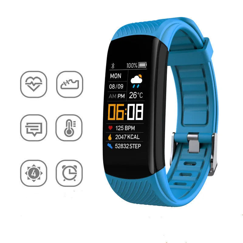 Black TPU sports pedometer bracelet with 0.96-inch touch screen on wrist