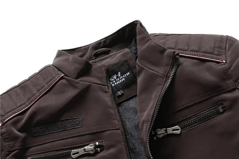 Men's PU leather jacket in Army Green, Black Grey, Black or Coffee, full sleeve, Asian sizes M to 2XL