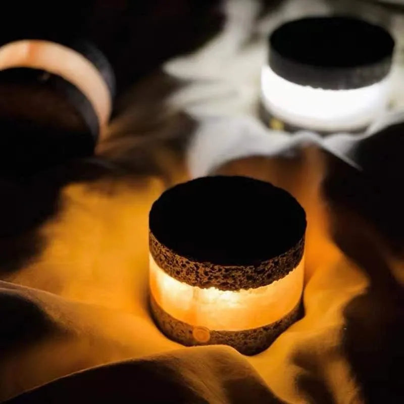 Orange volcanic rock USB night lamp with touch dimming and essential oil diffusion, 9cm by 7.5cm