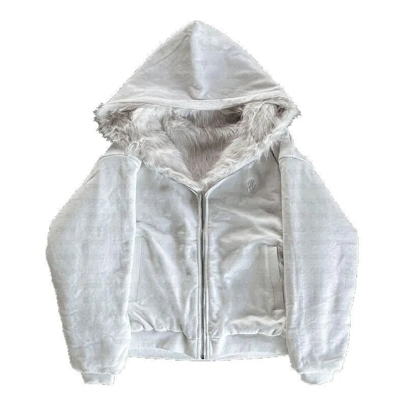 Casual loose-fit polyester coat for men and women in black and white colour options