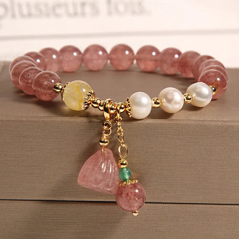 Korean style multi-layer crystal bracelet with natural garnet and assorted gemstone pendants in various colours