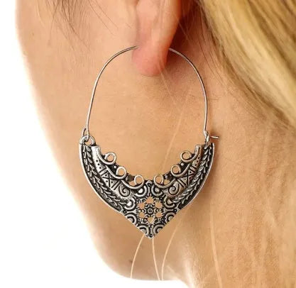 Bohemian ethnic earrings in geometric alloy with plated finish, women's fashion style A, one pair