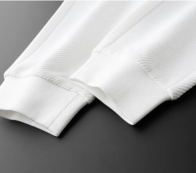 Men's twill stretch trousers in white or black, sizes M to 4XL, smart casual and everyday wear