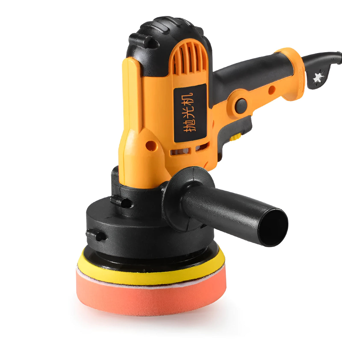 Yellow automobile polishing machine with 125mm disc and 1.6m power cord