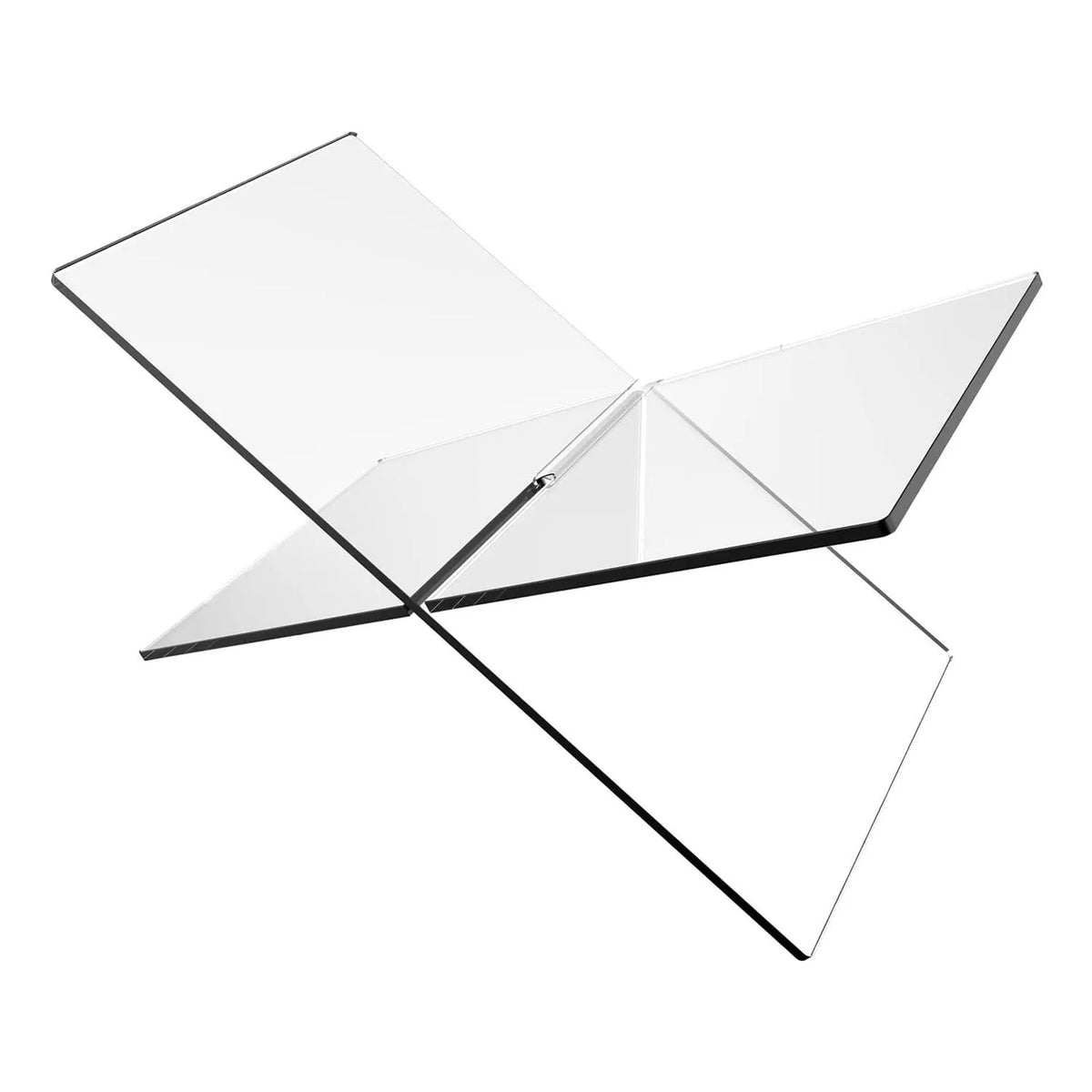 Clear acrylic X-type book reading rack displaying books on desktop