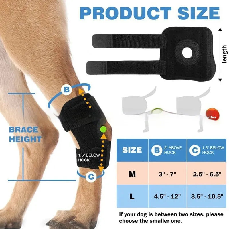 Black polyester dog leg guard with adjustable straps for ACL and joint support