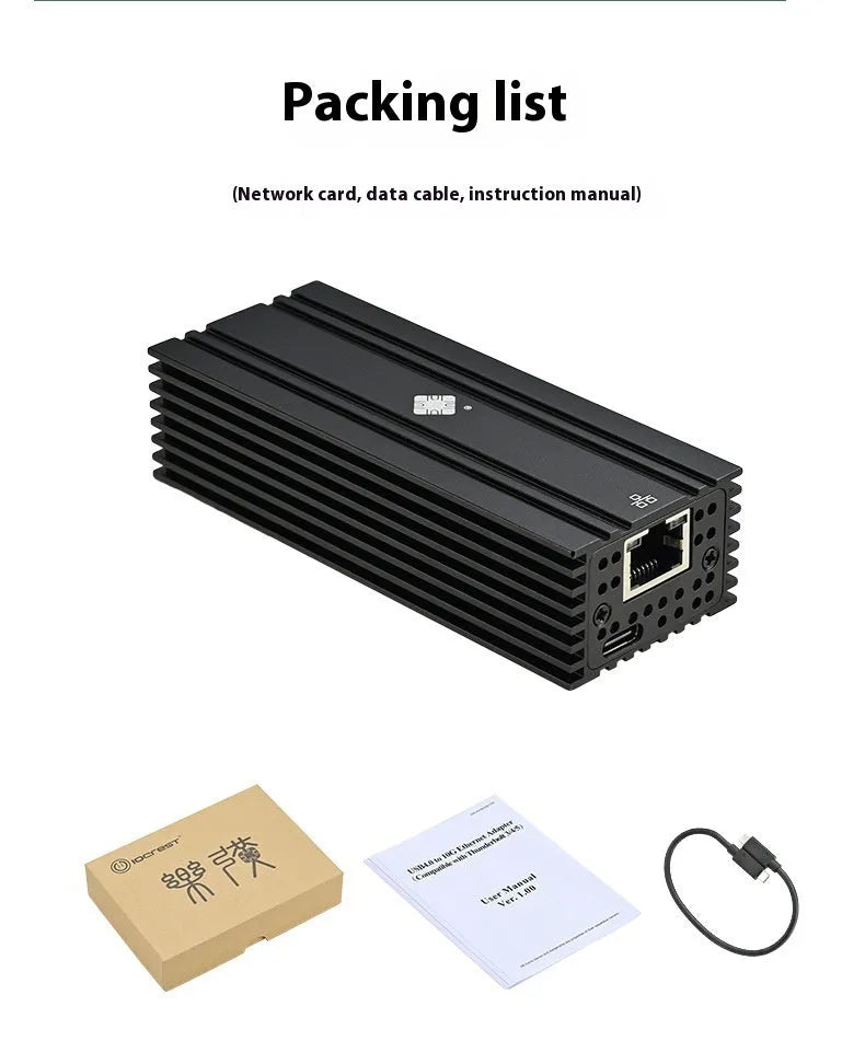 Black Leyu USB4 to RJ45 10 Gigabit Ethernet network adapter with 20cm cable.