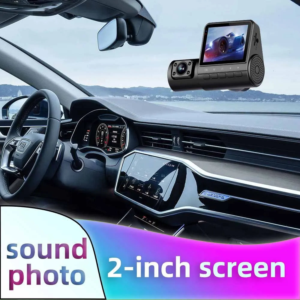Black plastic 1080P car recorder with 170° angle, touch screen, 128G storage and night vision enhancement