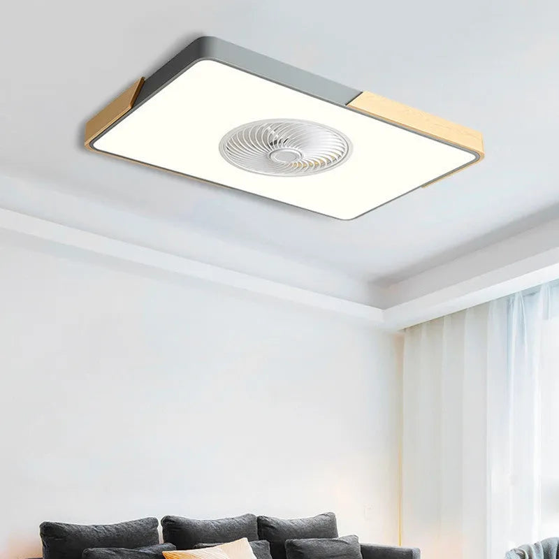 Nordic style ceiling fan with integrated light and solid wood blades in rectangular, round, or square shapes.