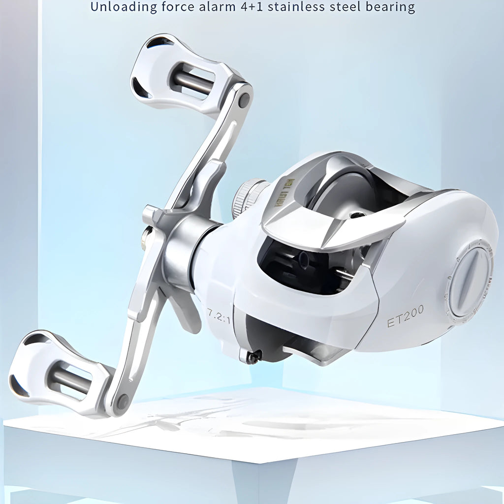 ET Drop Wheel micro left hand baitcasting fishing reel in white colour