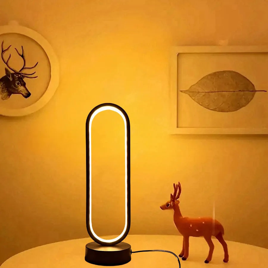Black and white USB LED wall light with ring design, acrylic and iron body, dimmable three-colour plug for living room or bedroom