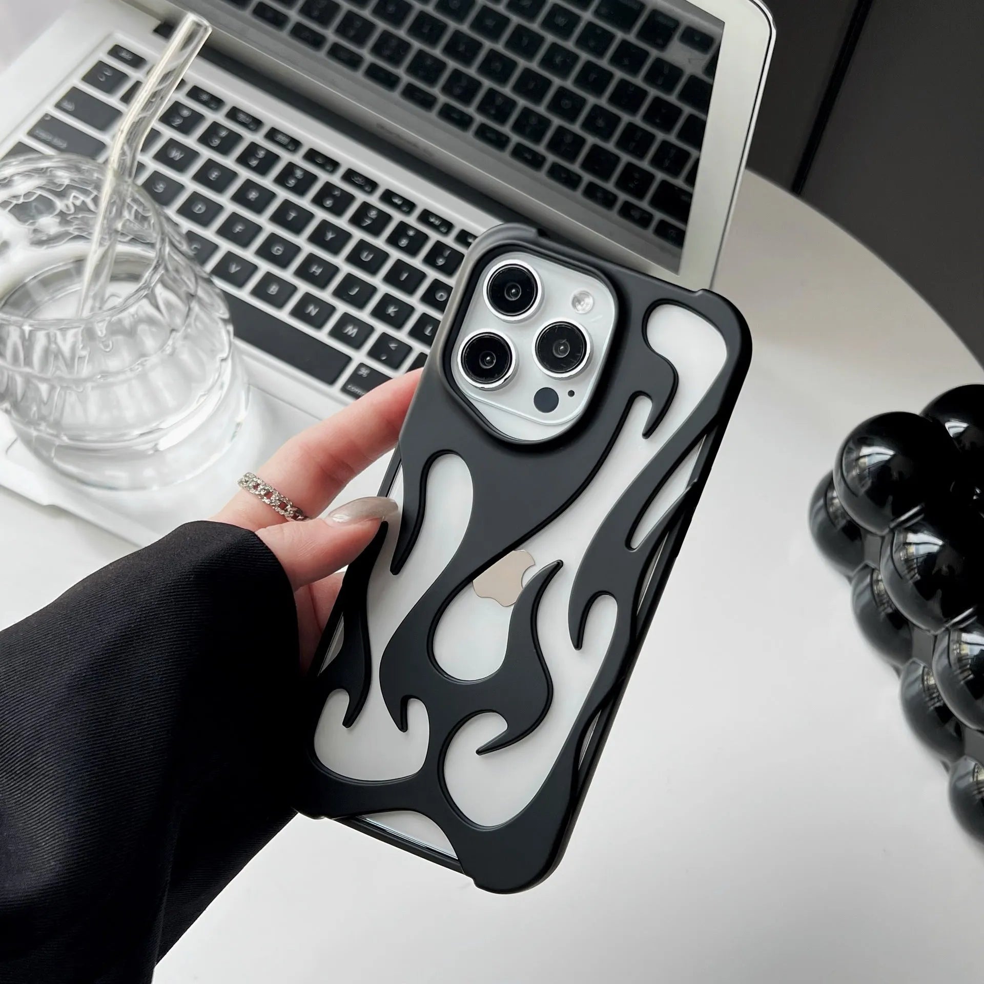 Electroplating hollow flame pattern soft TPU phone case for Apple iPhone in metallic silver finish