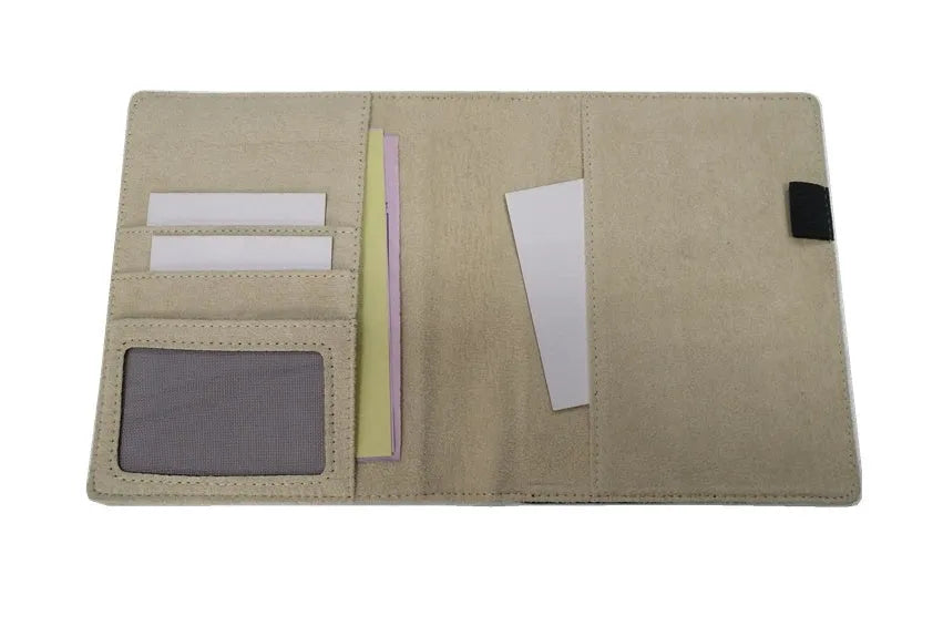 Blue PU imitation leather A5 notebook shell with linear design, shown with PP bag.