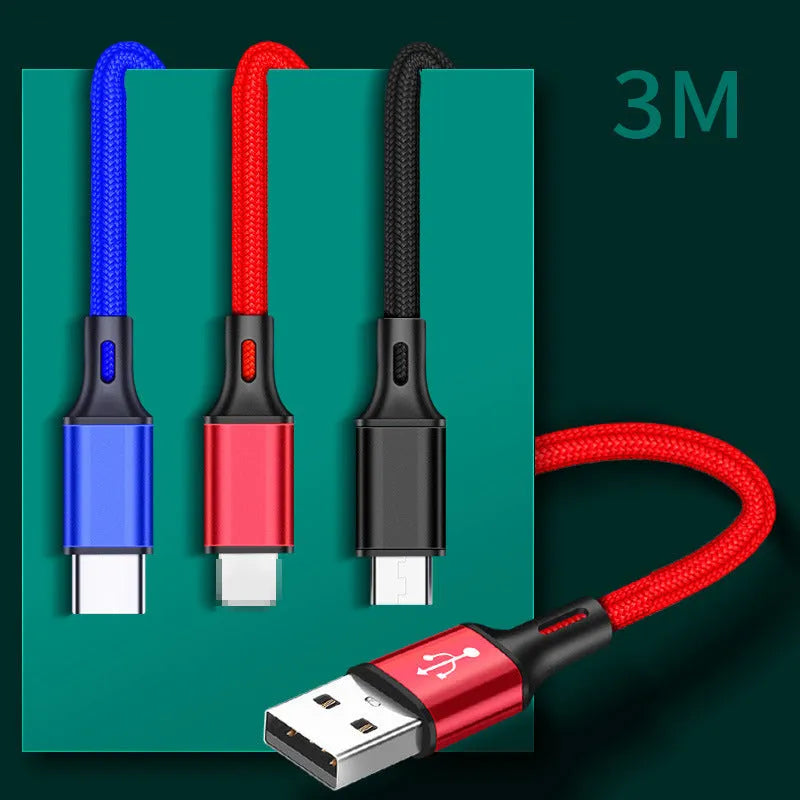 2m long USB to Type-C mobile phone charging cable in multiple colour options