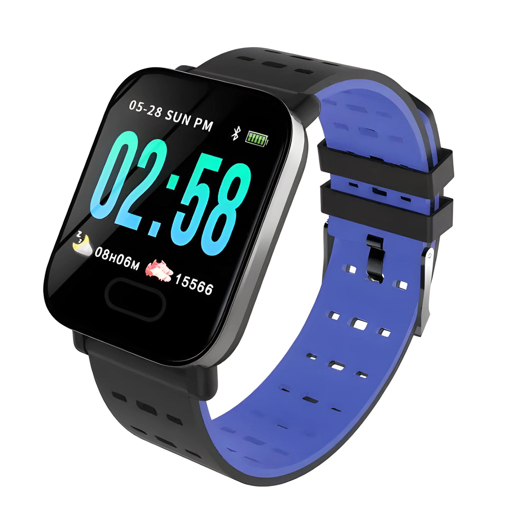 A6 smart bracelet with colour screen, zinc alloy body and silicone strap in three colour options
