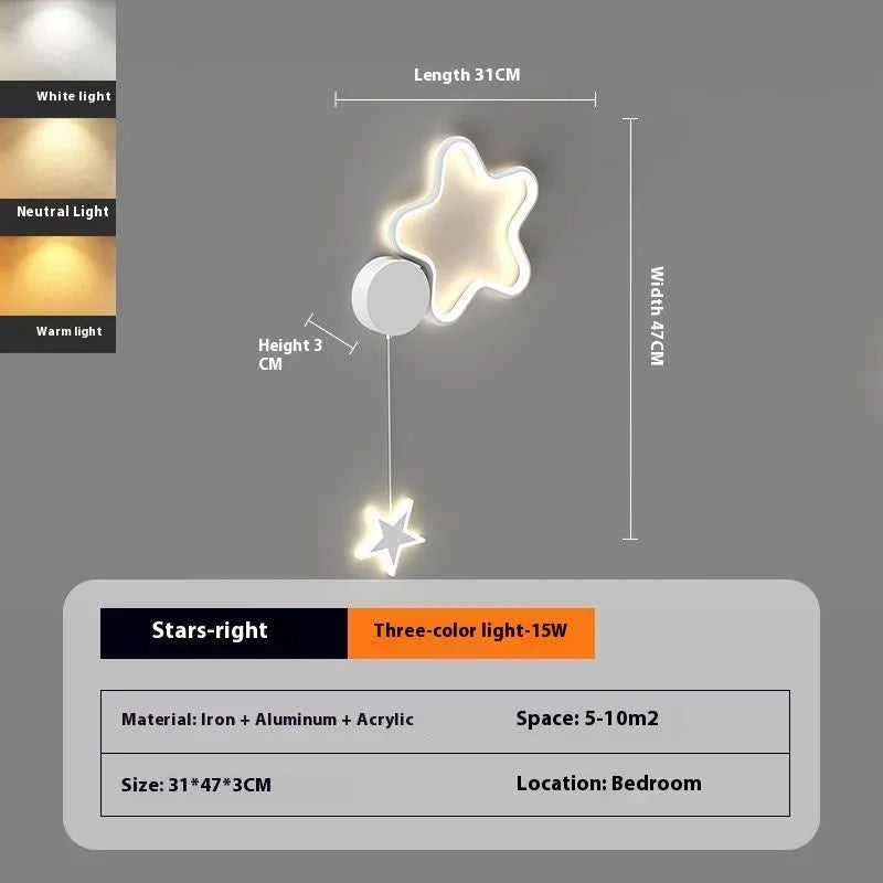 White cloud and five-pointed star children's wall mounted LED night light with three colour settings.