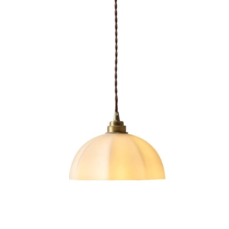 Brass Chinese style droplight with copper glass shade for bedside or dining room