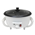 White oblate-shaped home coffee bean roasting machine with 750g capacity.