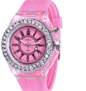 Women's LED luminous watch with 43mm round dial and silicone bracelet in multiple colours