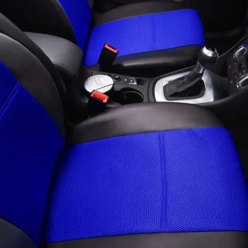 Set of black artificial leather car seat covers for front and rear seats with headrest covers